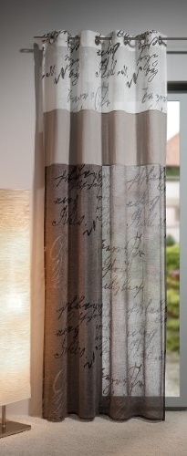 Gardine, Ösenschal,140cm x 245 cm weiß / taupe, Kalligraphie 20, 3-teilig, halbtransparent , elegant